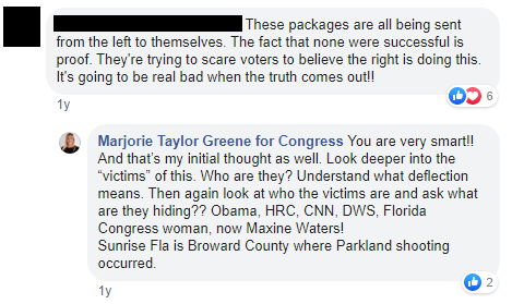 Marjorie Taylor Greene 2018 mail bombs conspiracy theory image: sent from the left