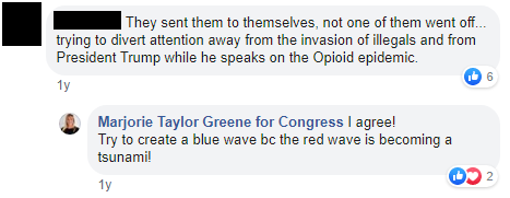 Marjorie Taylor Greene 2018 mail bombs conspiracy theory image: sent themselves