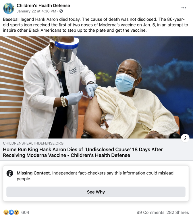 Facebook vaccine misinformation