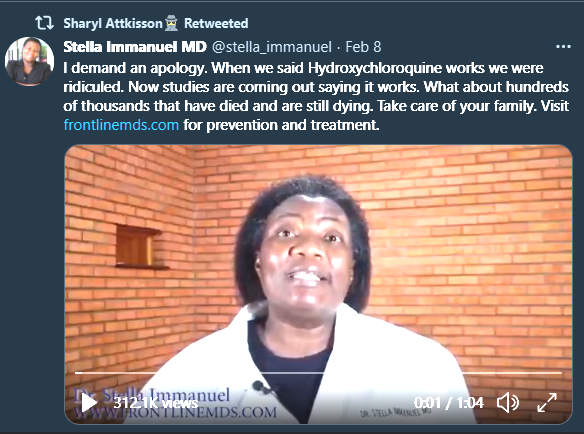 Stella Immanuel: "I demand an apology. When we said Hydroxychloroquine works we were ridiculed. Now studies are coming out saying it works. What about hundreds of thousands that have died and are still dying."