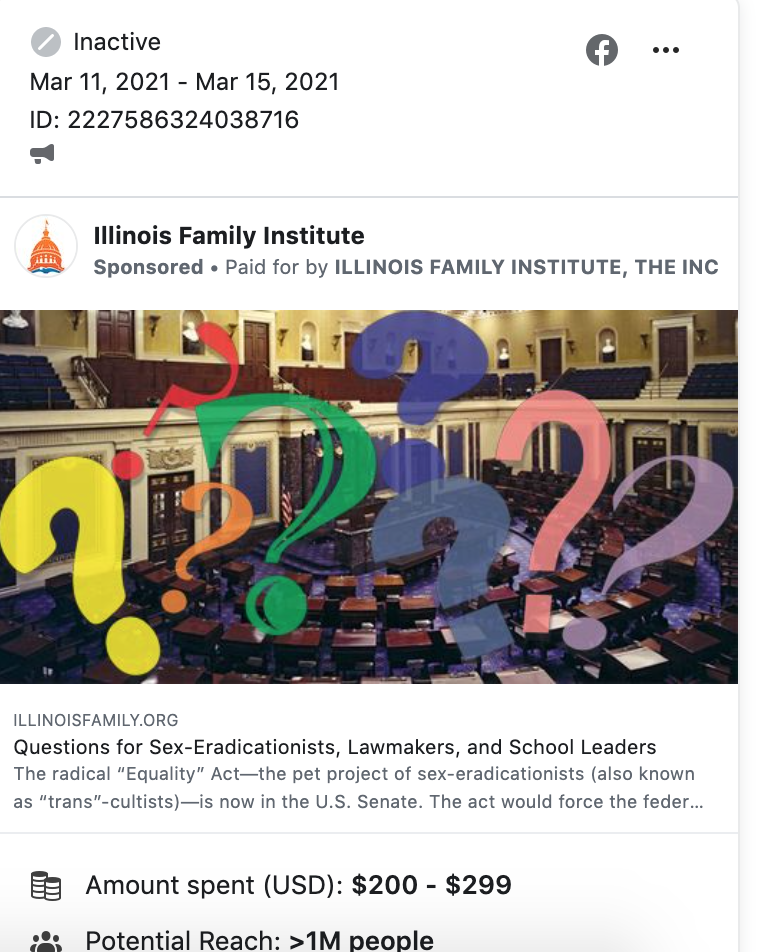 IL Family Institute Equality Act FB ads 3.16.21