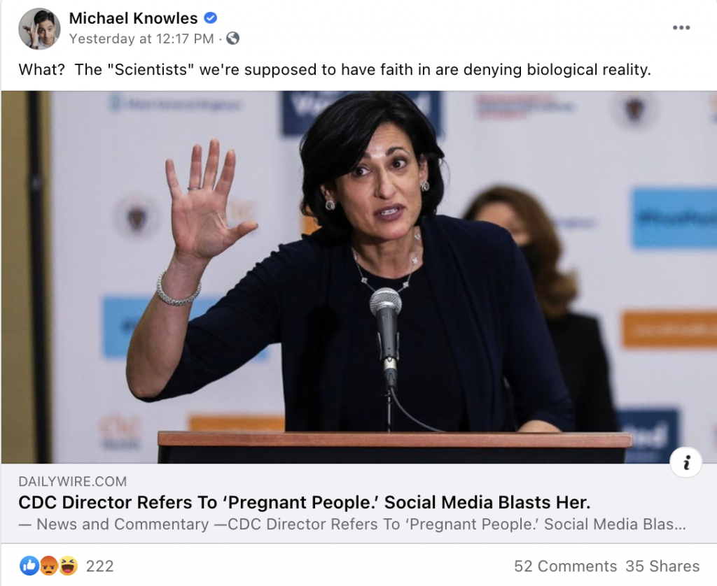 Michael Knowles Facebook post