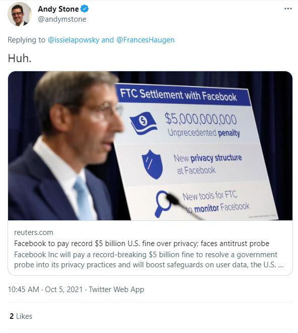 Andy Stone tweeted "Huh."
