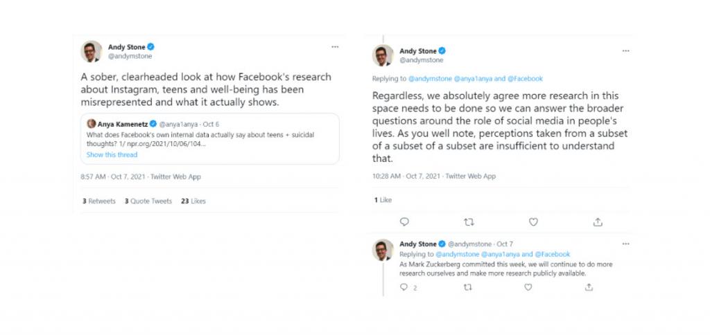 Andy Stone tweets about how The Wall Street Journal misrepresents Facebook's research