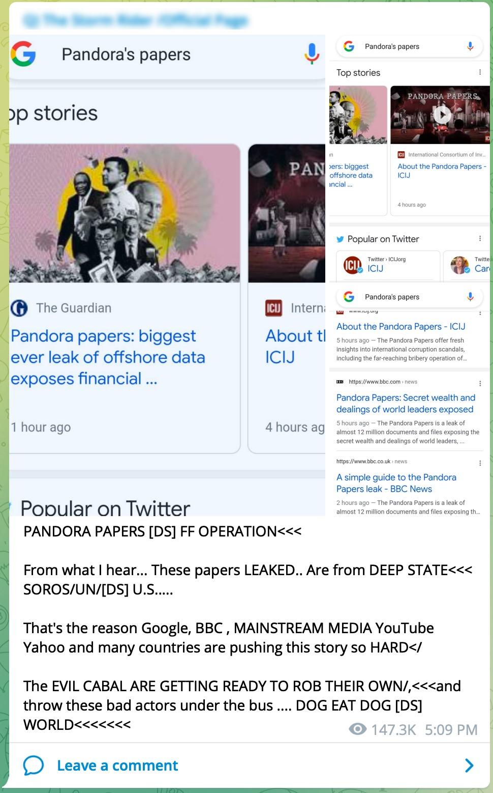 QAnon influencer claims that Pandora Papers are a “deep state”/Soros plot