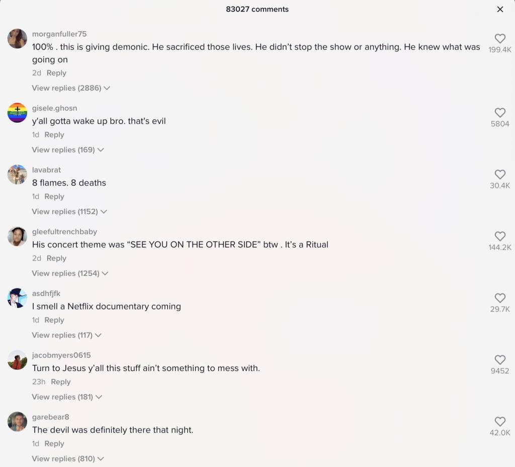 Comments about satanic panic conspiracies on viral Astrolworld video photo 2