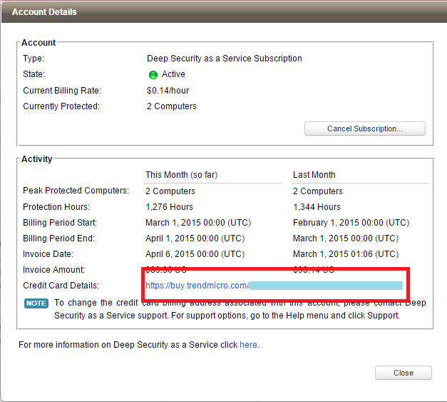 Screenshot of Account Details dialog