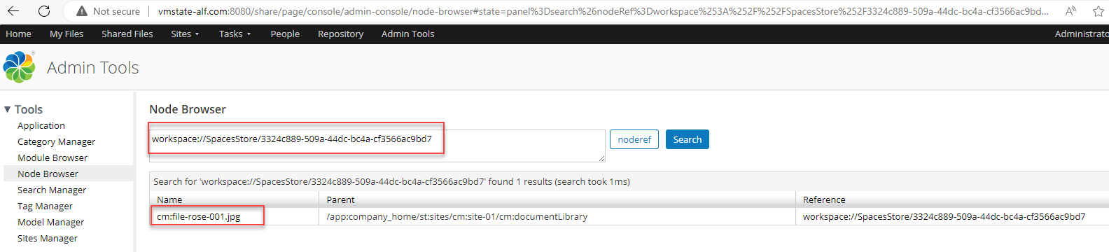 alfresco document life cycle node browser