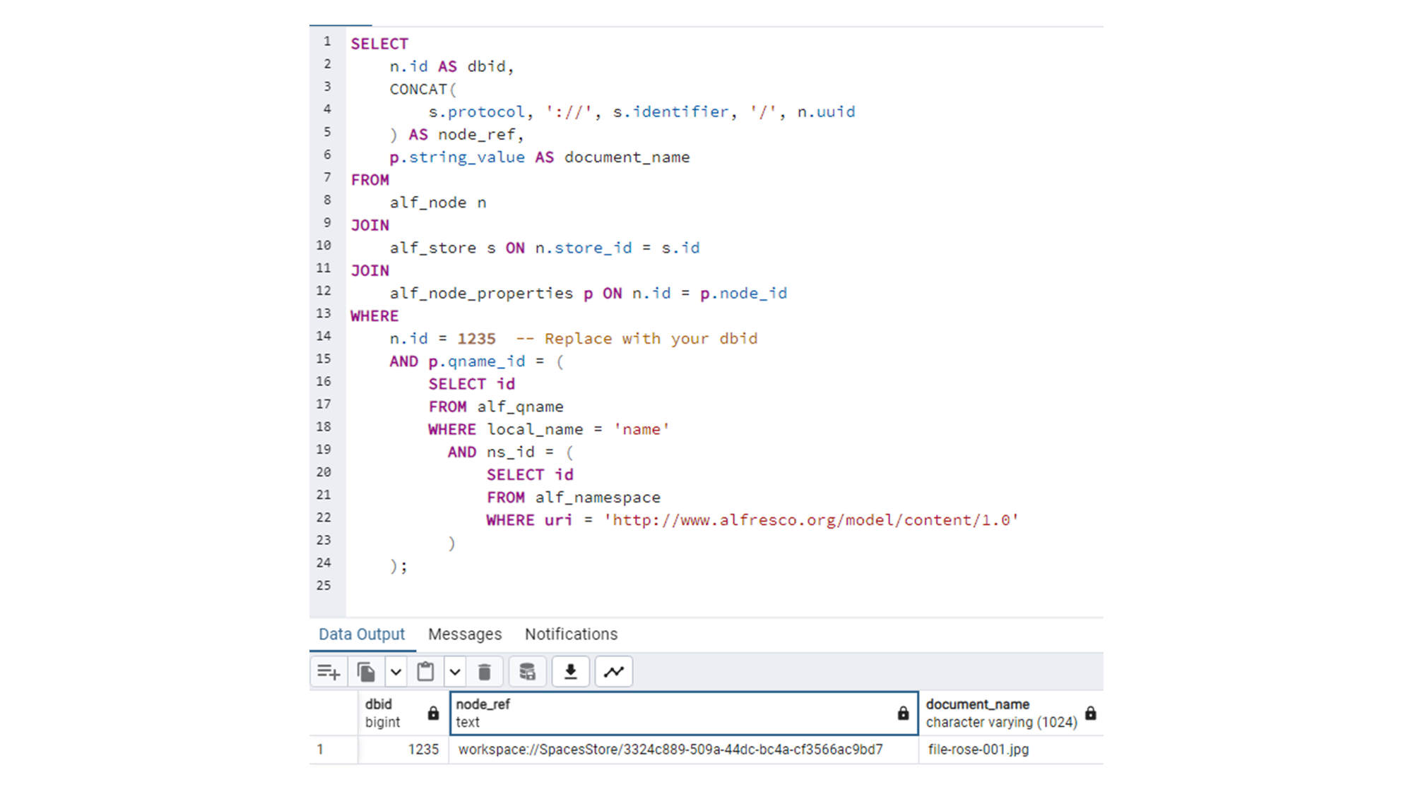 alfresco document life cycle binary file sql