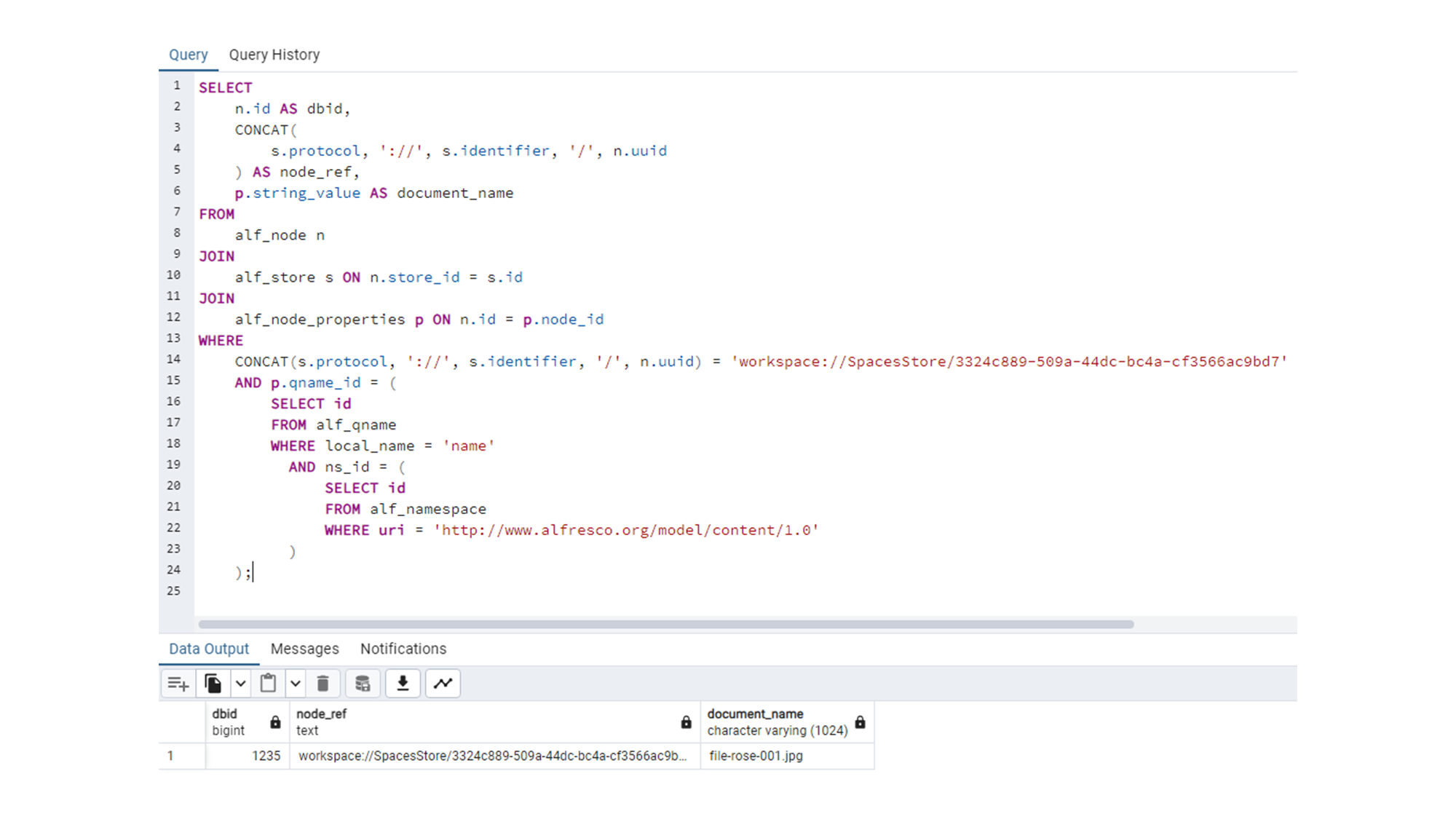 alfresco document life cycle binary file sql data by noderef