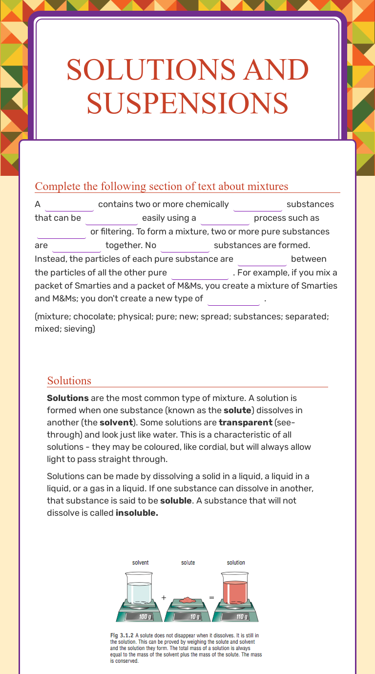 worksheet Soluble And Insoluble Substances Worksheets worksheet preview by kate smith blended worksheets wizer me