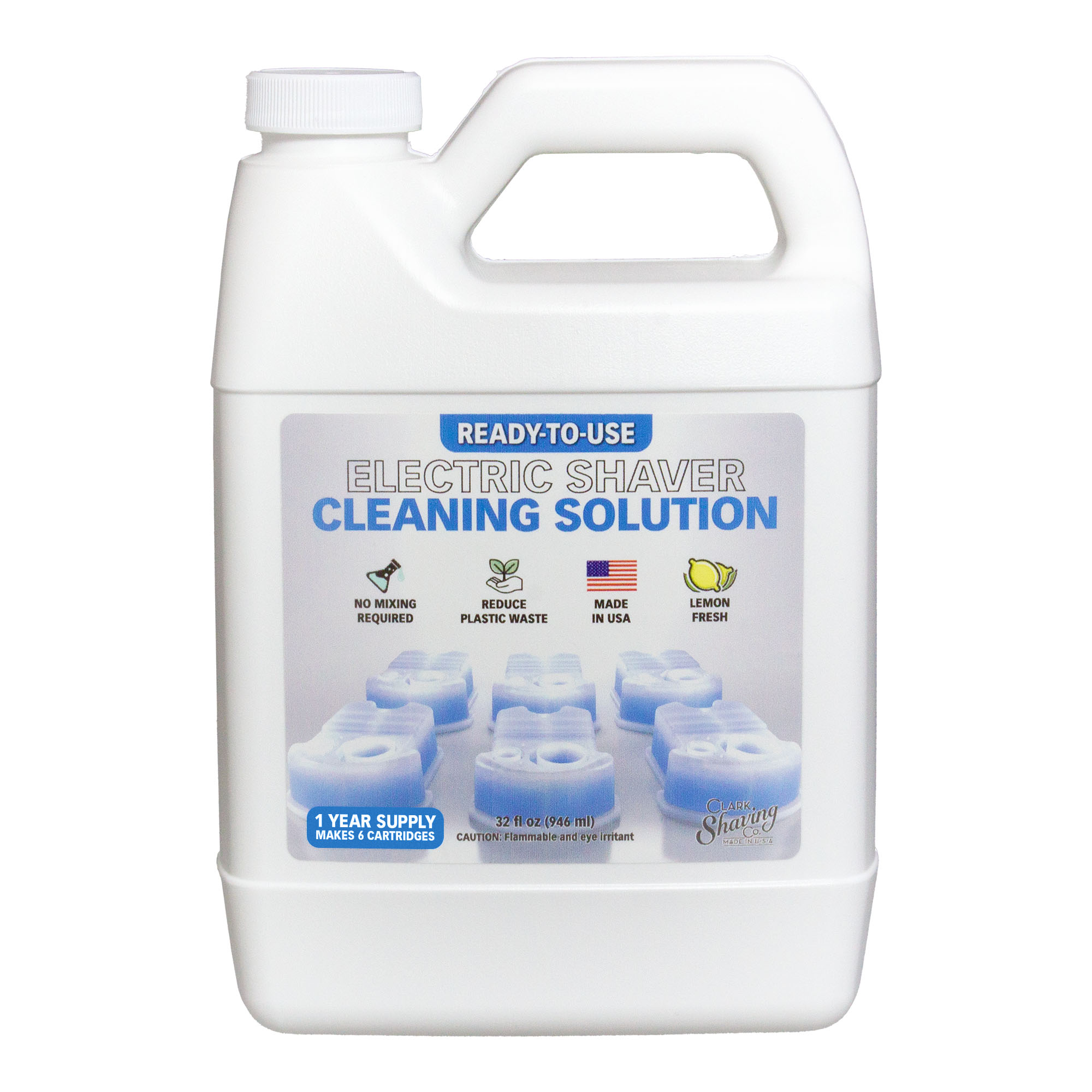 Clark Shaving Co. 32oz Shaver Cleaning Solution & Easy Refill. Compatible with Braun Clean & Renew
