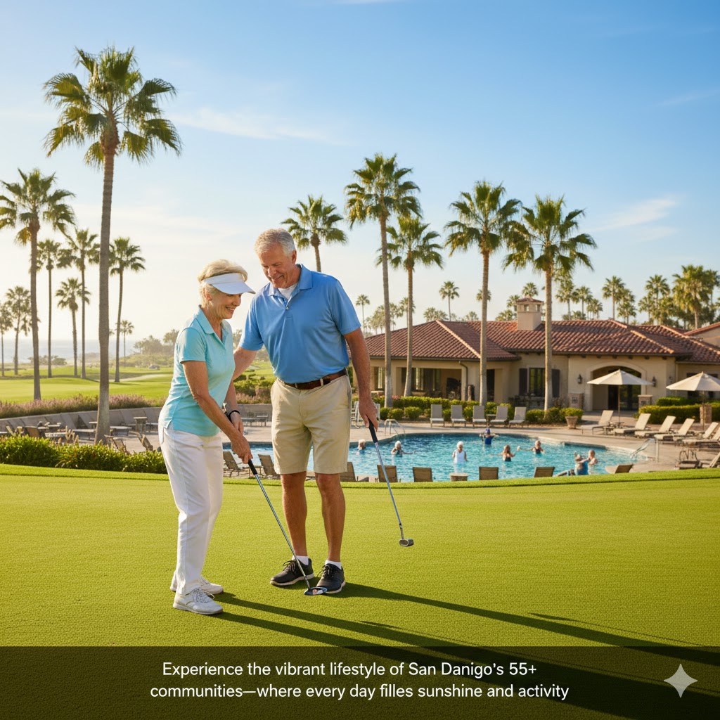 55+ Senior San Diego - Active adults enjoying golf and resort-style amenities in a luxury retirement community