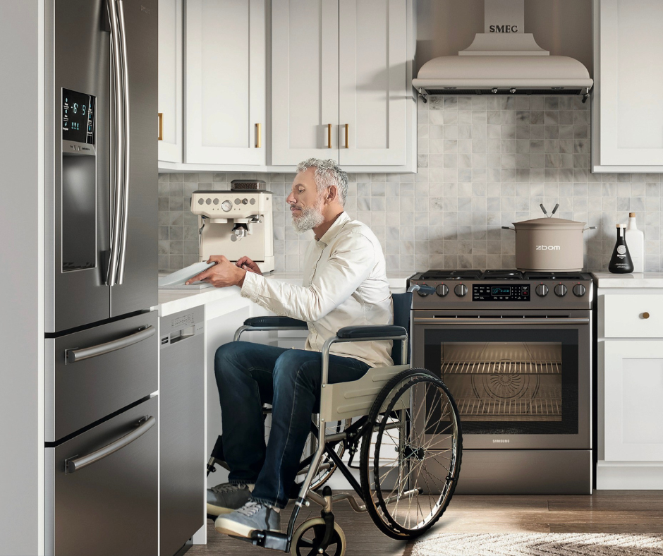 A showroom featuring premium flooring, custom kitchen cabinets, and durable countertops from Freedom Flooring Interiors in San Marcos, CA. Designed with accessibility and comfort in mind.