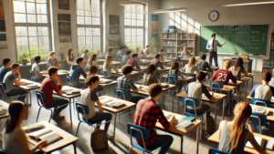 A high school classroom with engaged students and a teacher in Summerwood in Houston, Texas