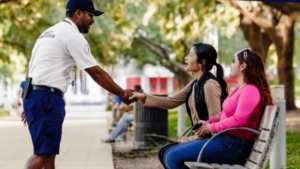 Security Guard and Two Women in Downtown Houston
