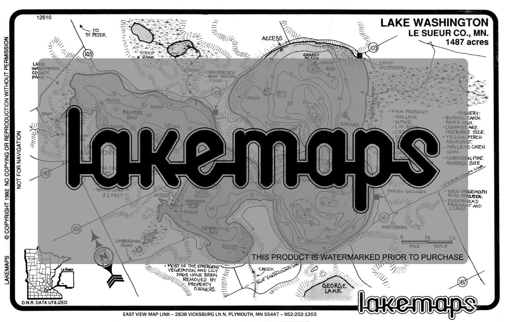 Le Sueur County, MN WASHINGTON Lakemap 12610