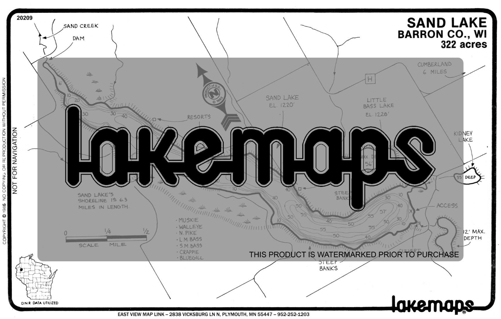 Barron County, WI SAND Lakemap 20209
