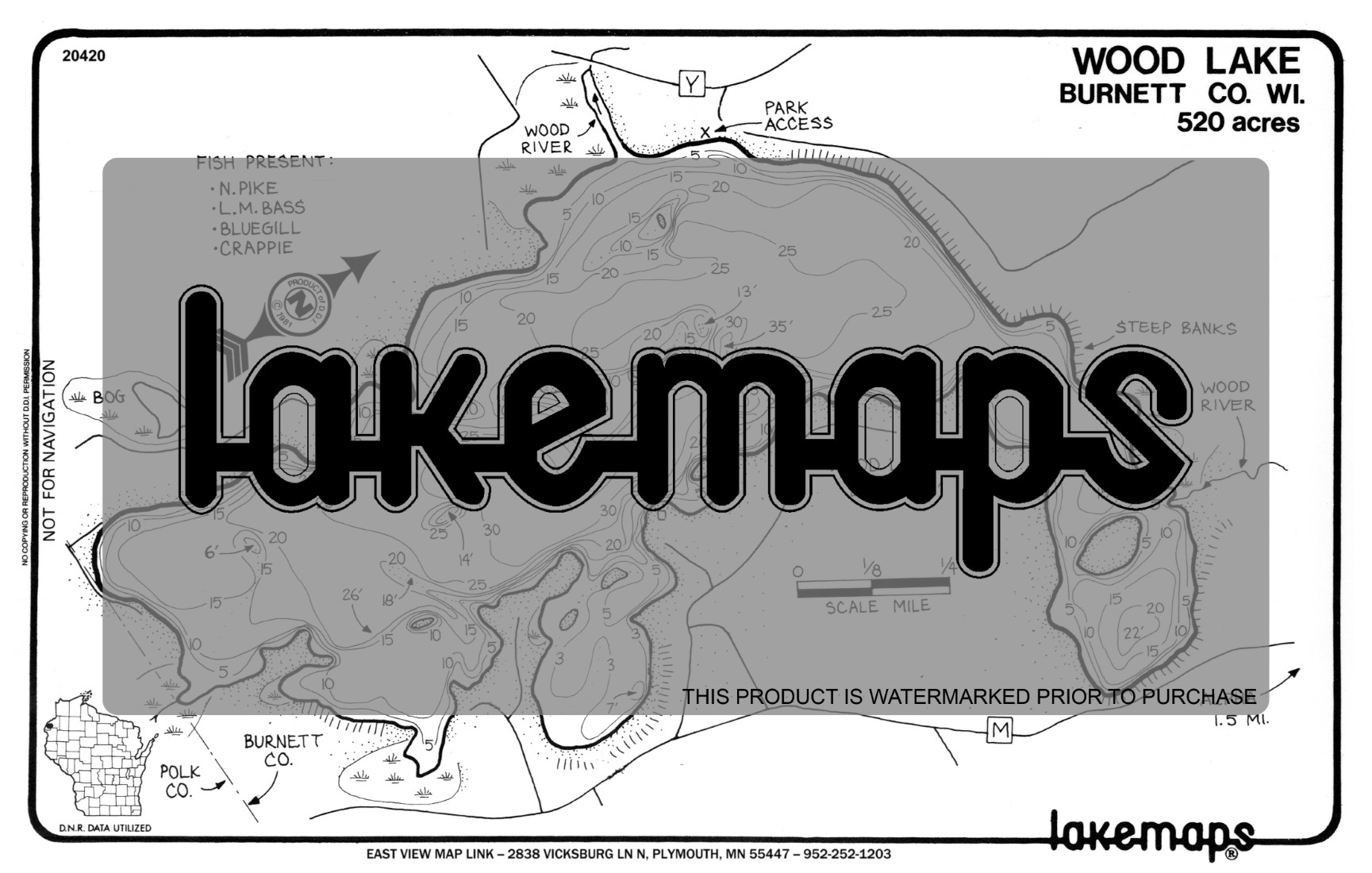 County, WI WOOD Lakemap 20420