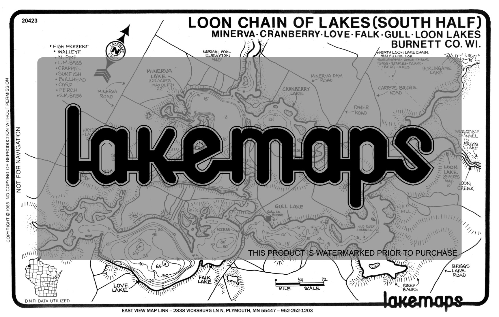 County, WI Loon Lake Chain Minerva, Falk, Love, Gull