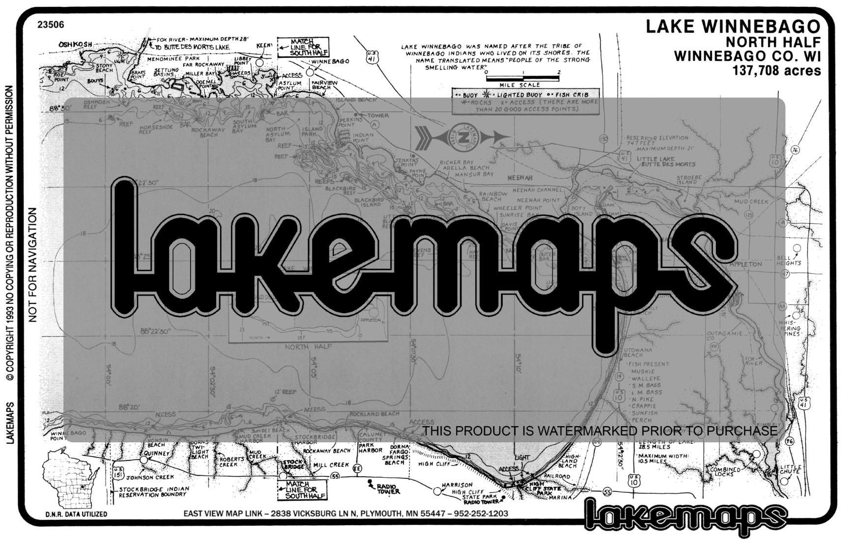 Winnebago County, WI Winnebago Lake MAP PACK Lakemap 23503
