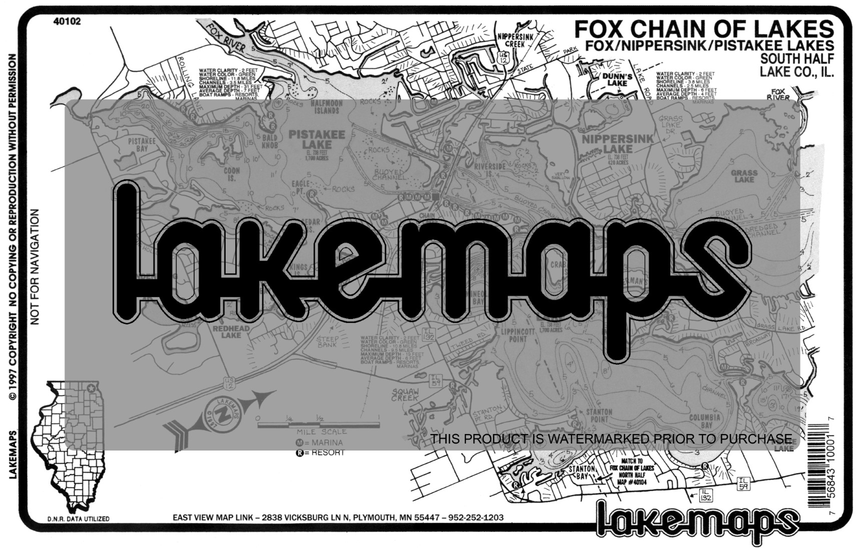 Lake County, IL Fox Chain of Lakes MAP PACK Lakemap 40101