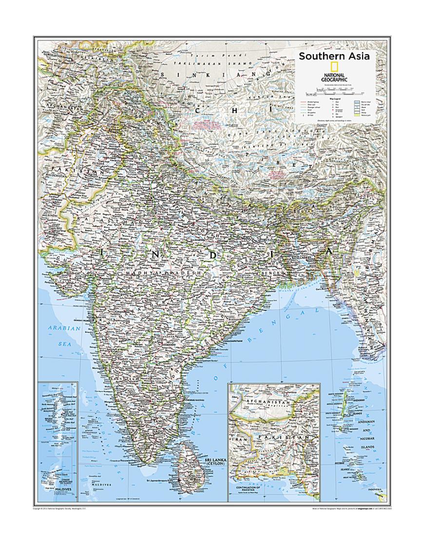 Southern Asia Map From National Geographic Atlas Of The World 10th Big 