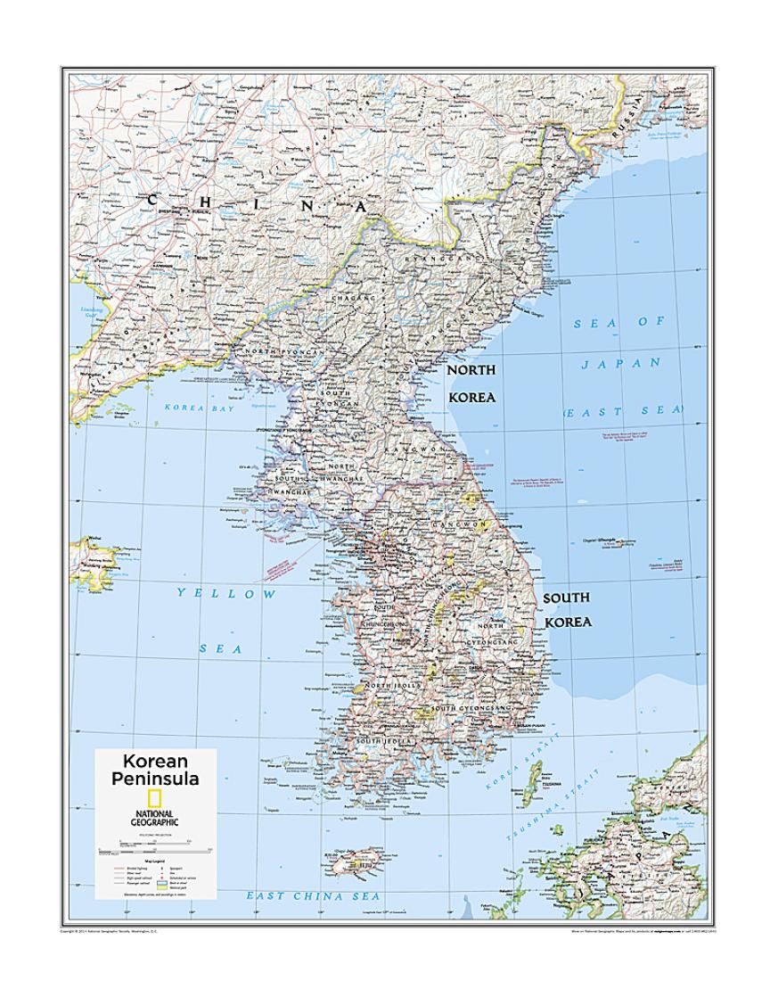 Korean Peninsula Map from National Geographic Atlas of the World 10th