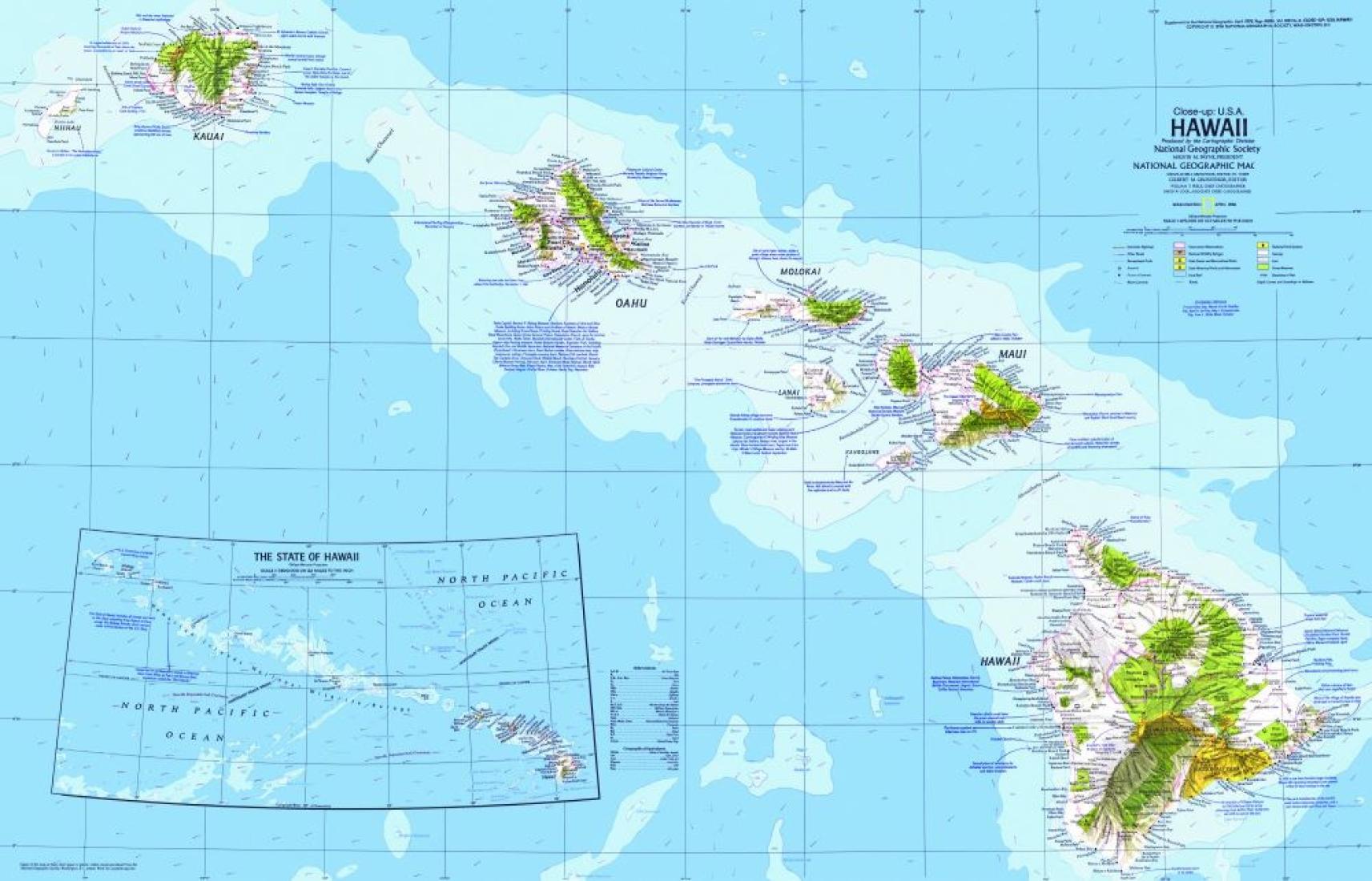 1976 Closeup USA, Hawaii Map by National Geographic Maps