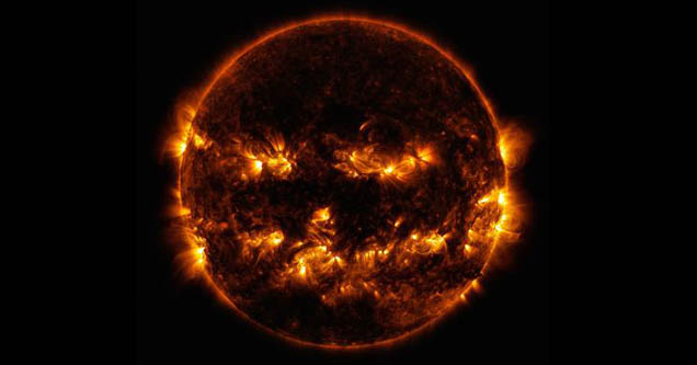NASA image of sun looking like a spooky Jack-o'-lantern