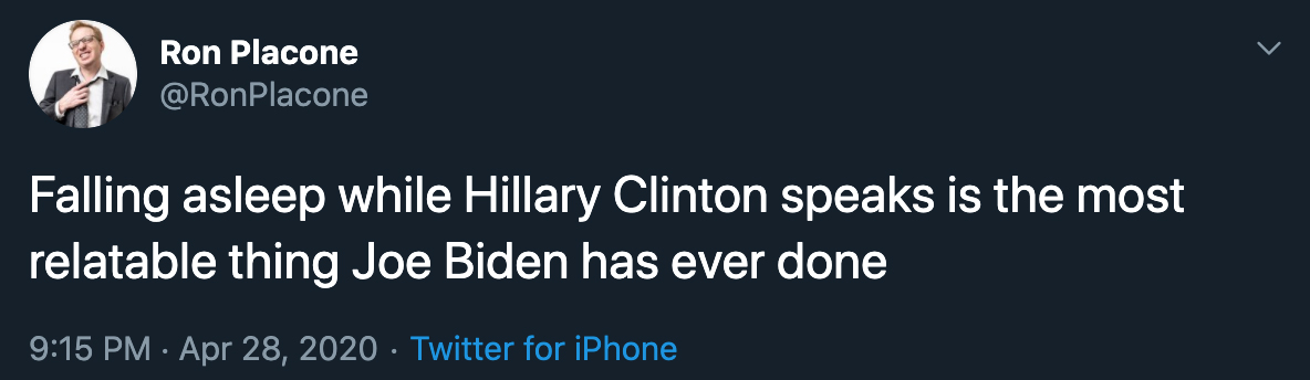 tweet about joe biden falling asleep - falling asleep while hillary clinton speaks is the most relatable thing joe biden has ever done 