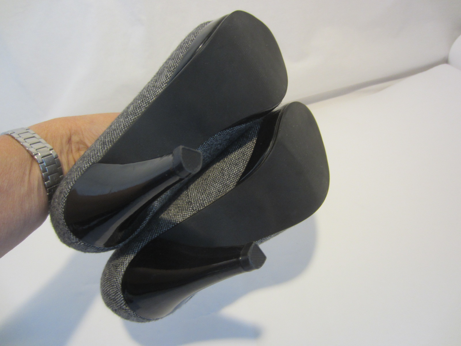 CINDERELLA BOSTON gray heather fabric black bow platform