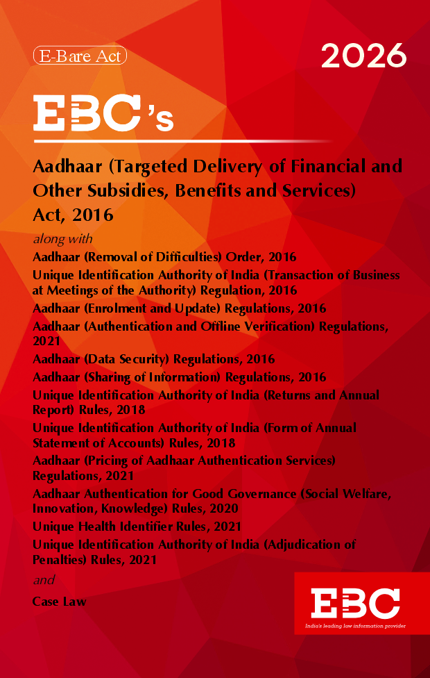 Aadhaar (Targeted Delivery of Financial and other Subsidies, Benefits and Services) Act, 2016 Bare Act (Print/eBook)