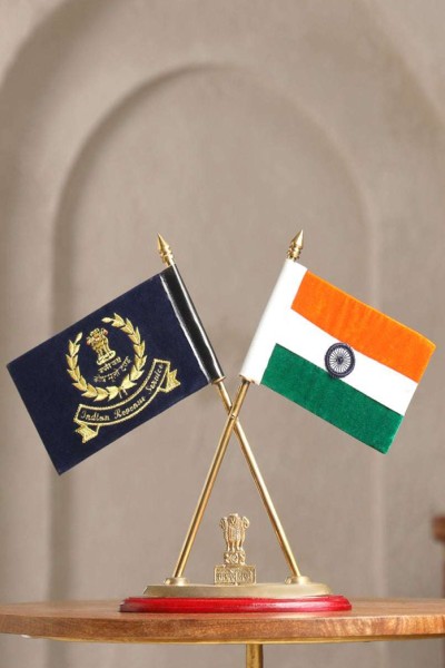 Brass National and Indian Revenue Service Flag Stand |  Dual Flag Stand for National and IRS Flags