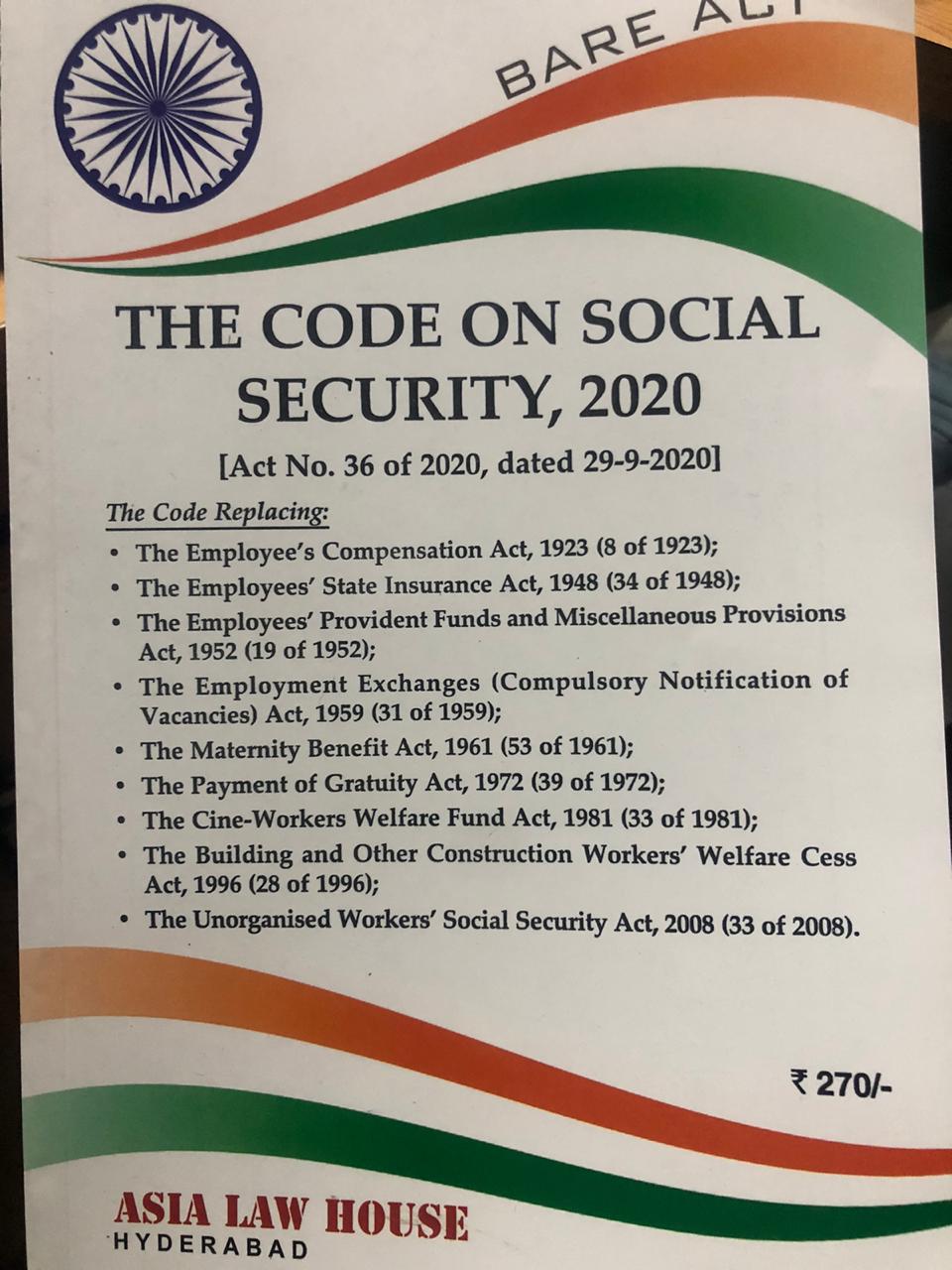 The Code on Social Security 2020  [Act No. 36 of 2020, Dated 29-09-2020]