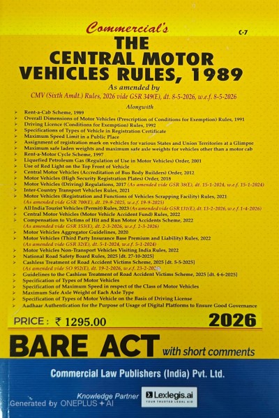 The Central Motor Vehicles Rules, 1989 | As Amended by CMV (Sixth Amdt.) Rules, 2026