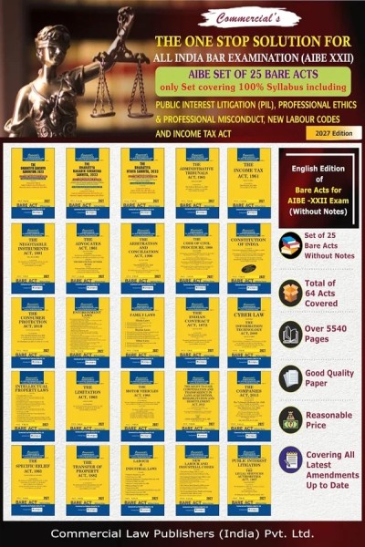 All India Bar Examination Bare Acts Without Short Notes | Bare Acts Combo Set of 25 Books for AIBE XXII | Covering New Labour Codes & Income Tax Act