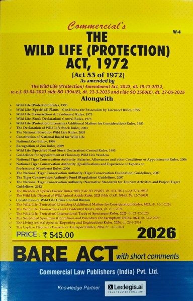 The Wild Life (Protection) Act, 1972  | Bare Act with Short Comments | Updated with 2022 Amendment & Rules up to 2024