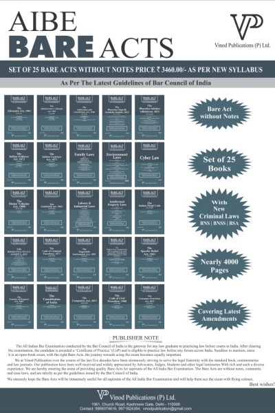 All India Bar Examination Bare Acts Combo without Notes and Comments (AIBE Bare Acts Combo Set of 25 Books) covering New Criminal Laws (As Per New Syllabus)