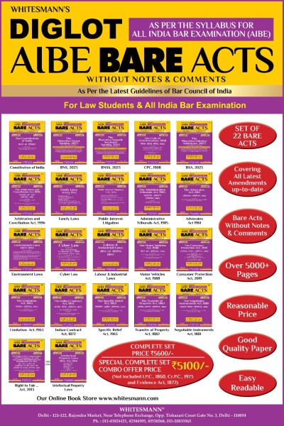 All India Bar Examination Bare Acts without Notes and Comments in Diglot Edition | AIBE Bare Acts Combo Set of 22 Books | Covering All Latest Amendments Up-To-Date