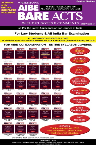 All India Bar Examination Bare Acts without Notes and Comments | Bare Acts Combo Set of 28 Books for AIBE XXII | Covering Old & New Criminal Laws, New Labour Codes & Income Tax Act, 2025
