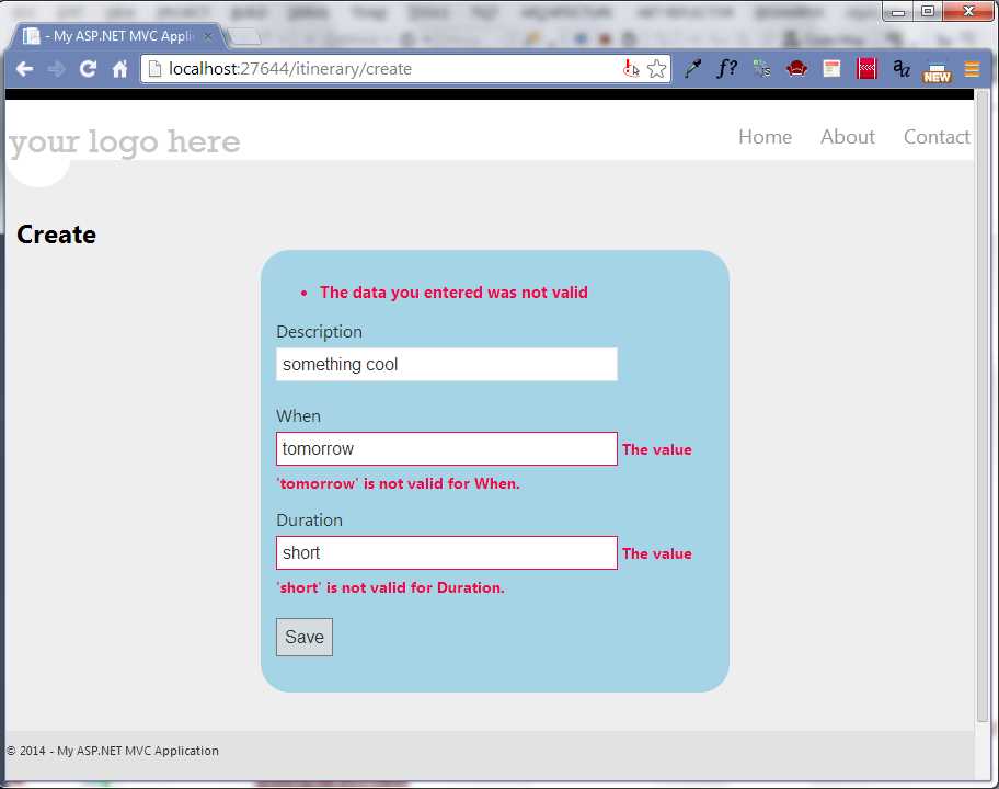 Editor with validation summary