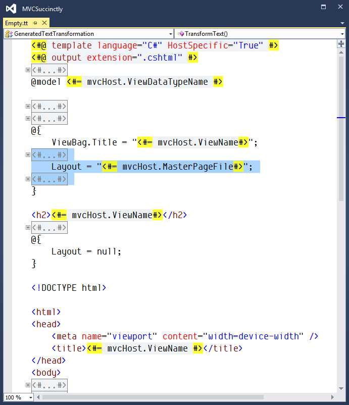 Empty.tt with T4 code collapsed