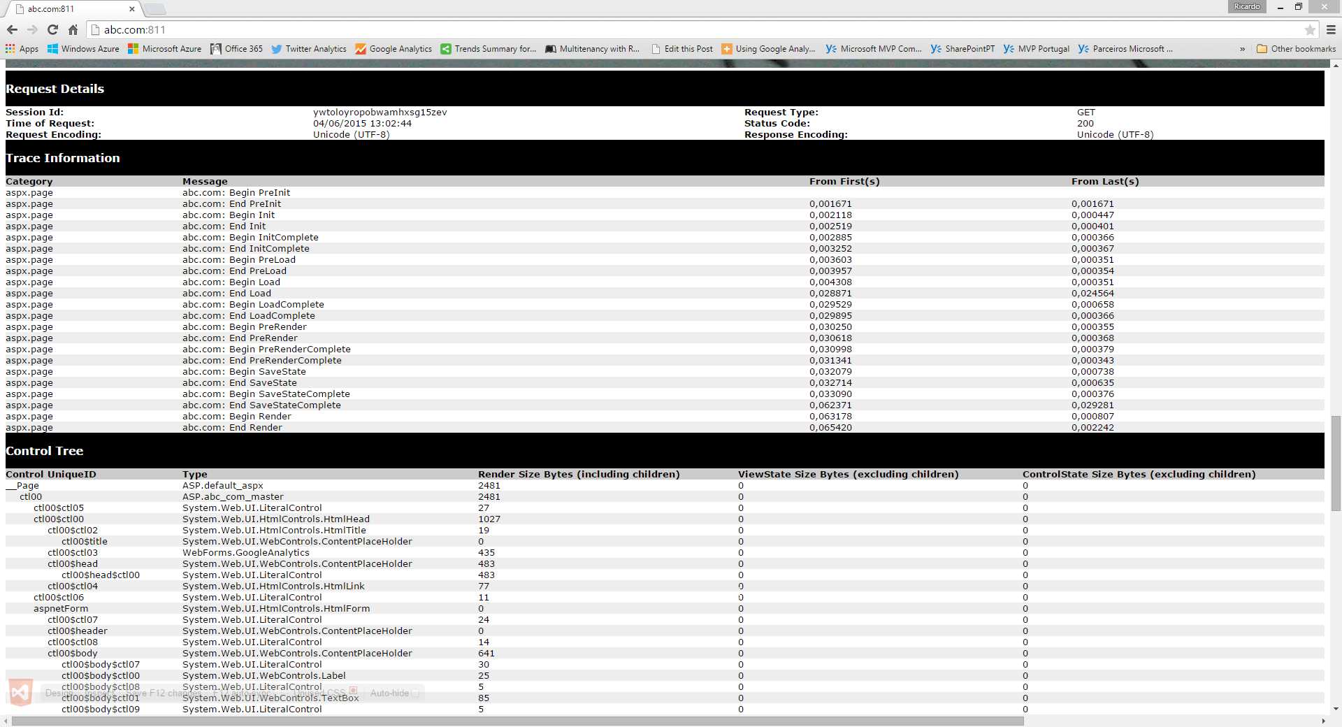 Page trace for Web Forms