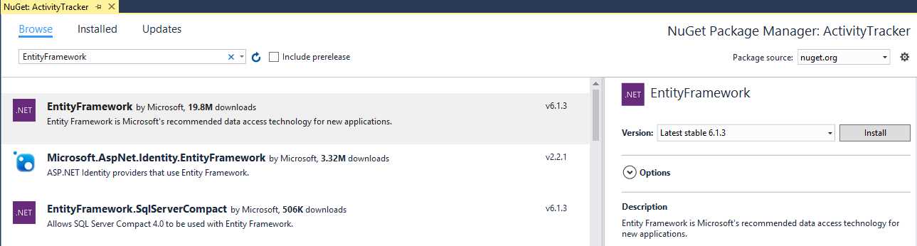 Figure 21 Adding EntityFramework