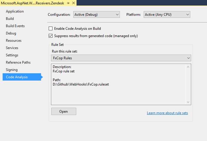 Setting Code Analysis rules