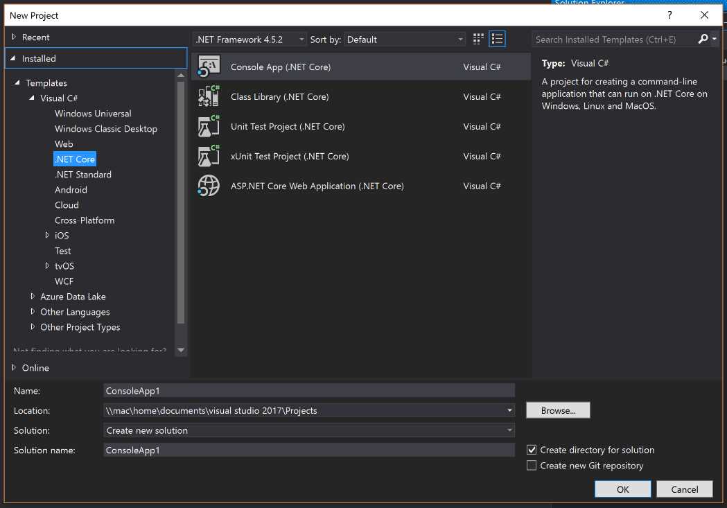 New Console Application Using Visual Studio 2017