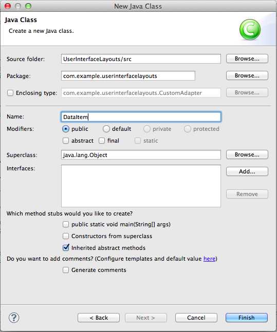 Creating the DataItem class
