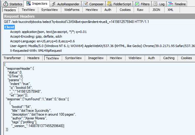 Analyze a Solr response in Fiddler