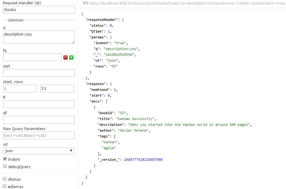 Query results when the '/books' handler is used
